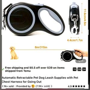 NWT untitled retraction leash in black and blue. The package has stats & ratings